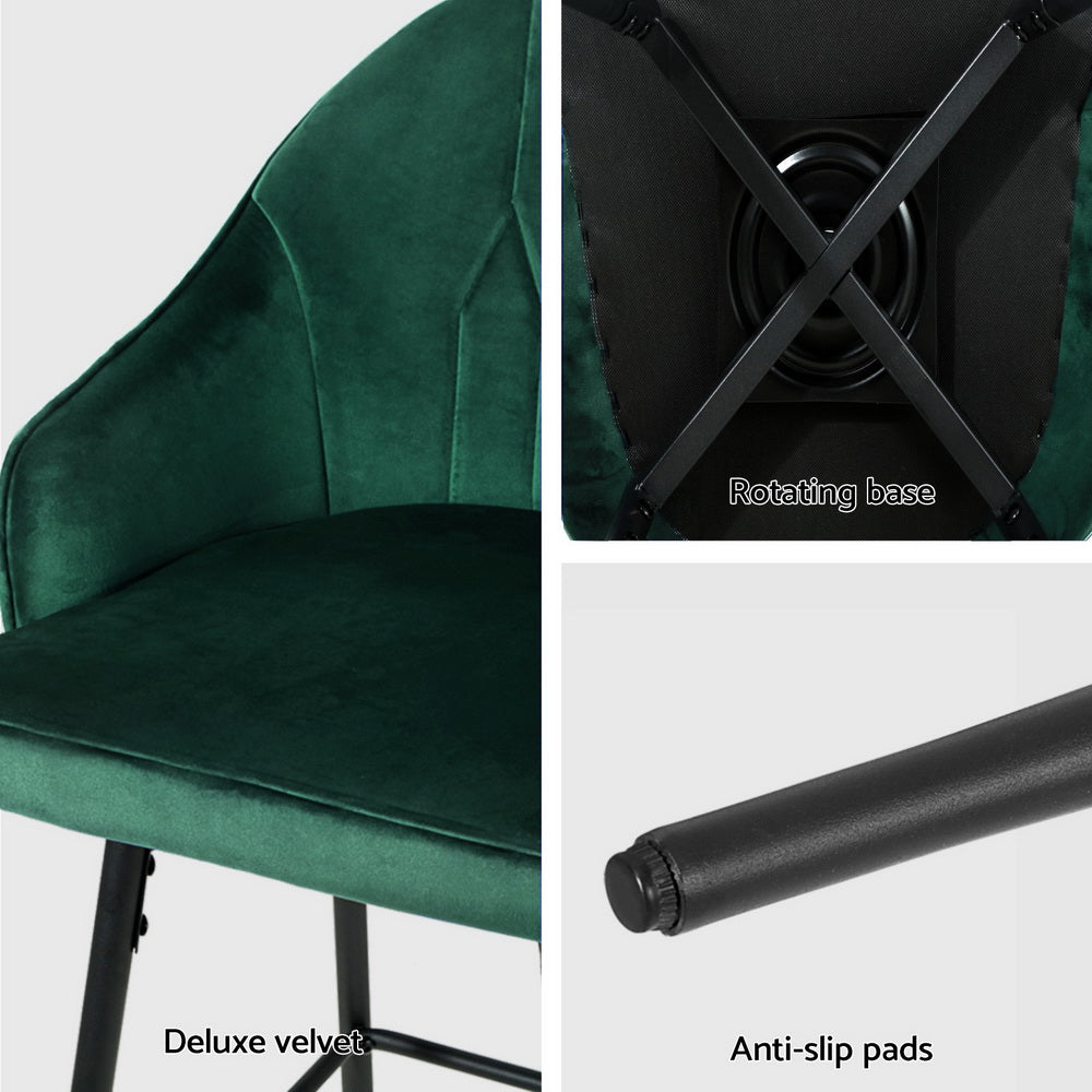 Wilma Velvet Fabric Bar Stool (Set of 4) Green 72cm