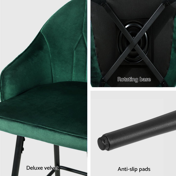 Wilma Velvet Fabric Bar Stool (Set of 4) Green 72cm