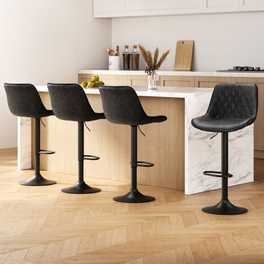 James Leather Bar Stool Swivel (Set of 4) Black