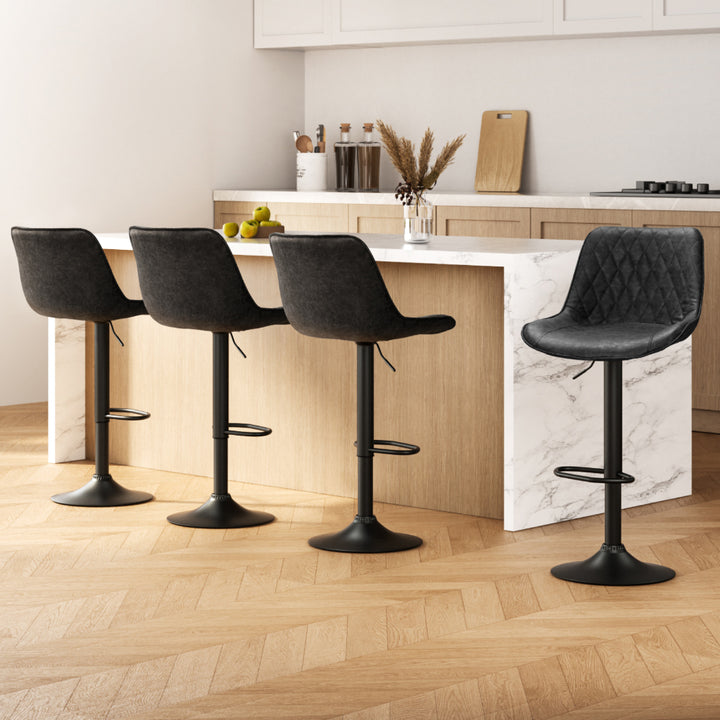 James Leather Bar Stool Swivel (Set of 4) Black
