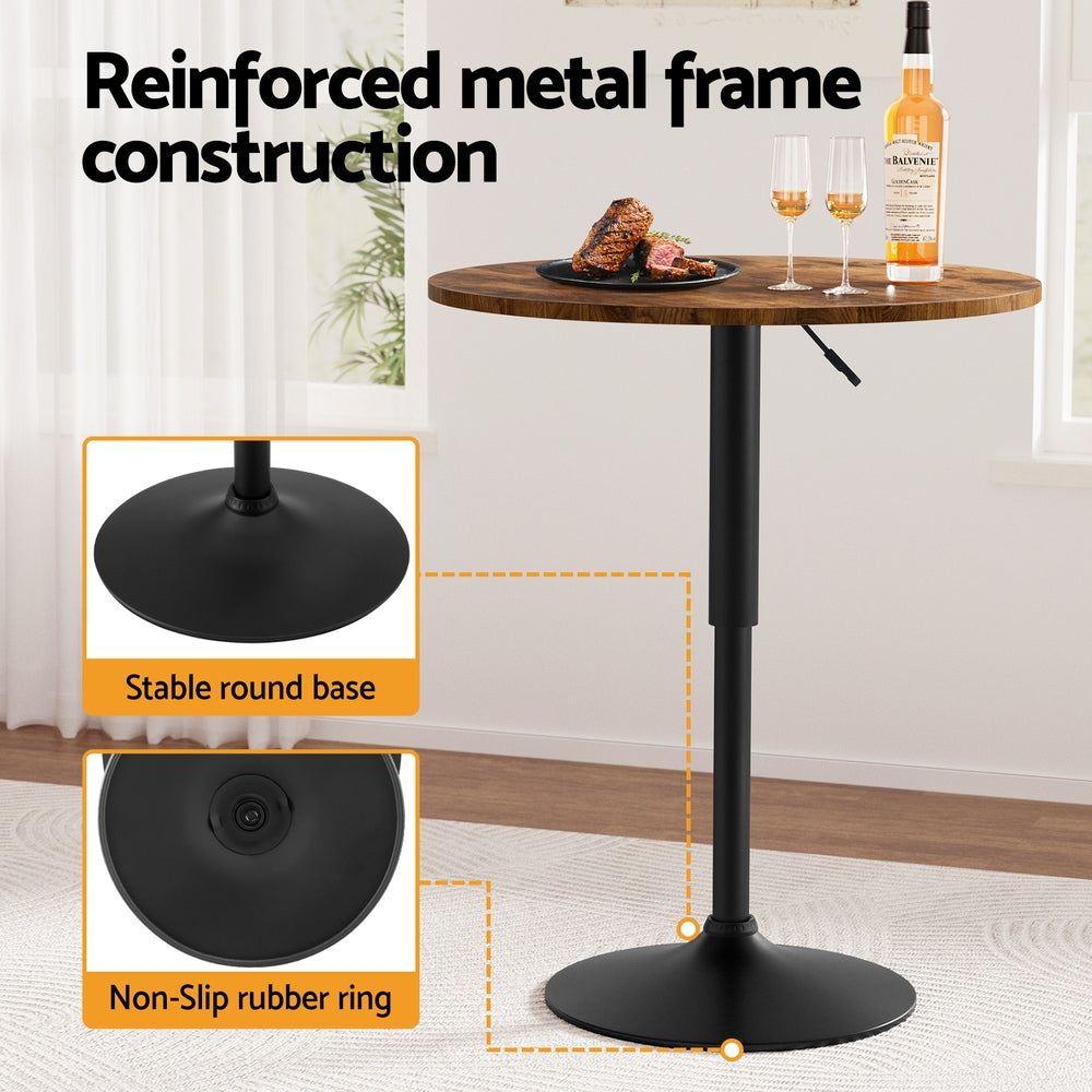 Artiss Height Adjustable Bar Table 360 Swivel Round Gaslift Design 60cm Rustic Brown Black