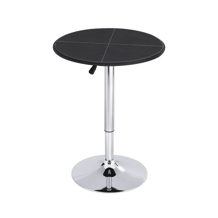 Artiss Bar Table Round Swivel Height Adjustable 62cm Modern PVC Leather Black