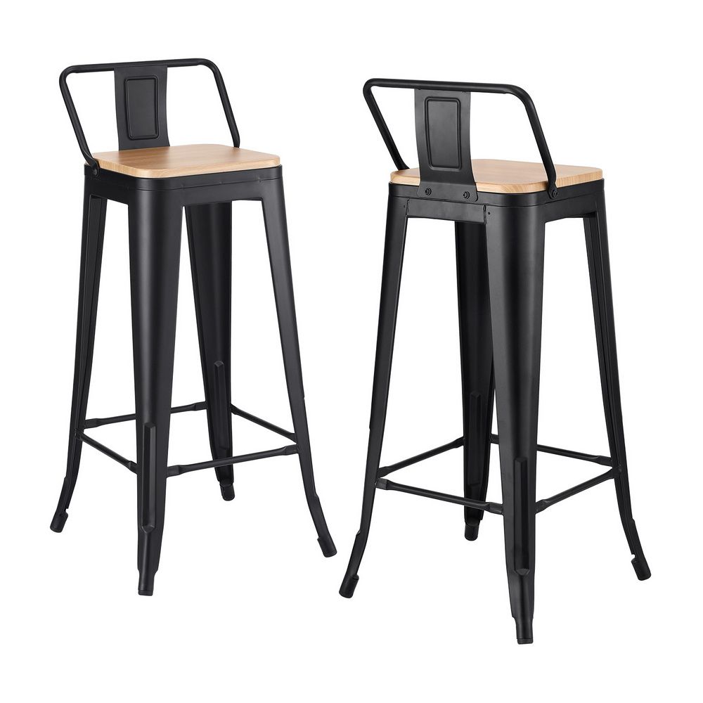 Artiss Industrial Bar Stool Wooden Seat (Set of 2) Black 77cm