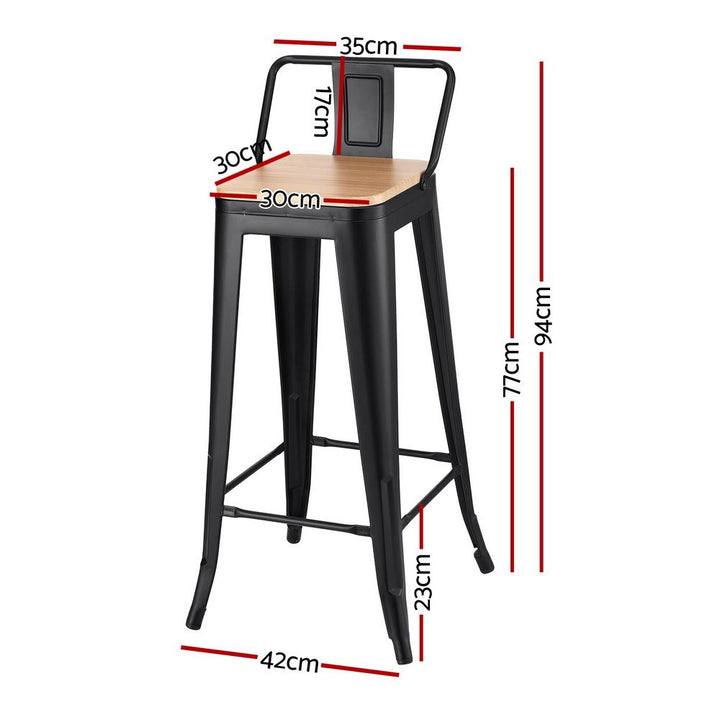 Artiss Industrial Bar Stool Wooden Seat (Set of 2) Black 77cm