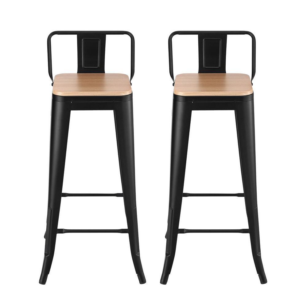 Artiss Industrial Bar Stool Wooden Seat (Set of 2) Black 77cm