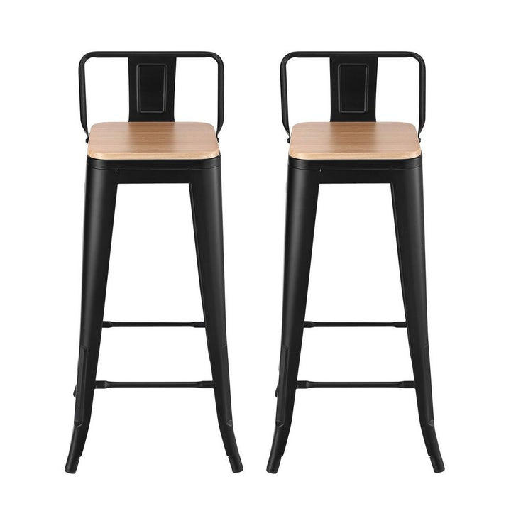 Artiss Industrial Bar Stool Wooden Seat (Set of 2) Black 77cm