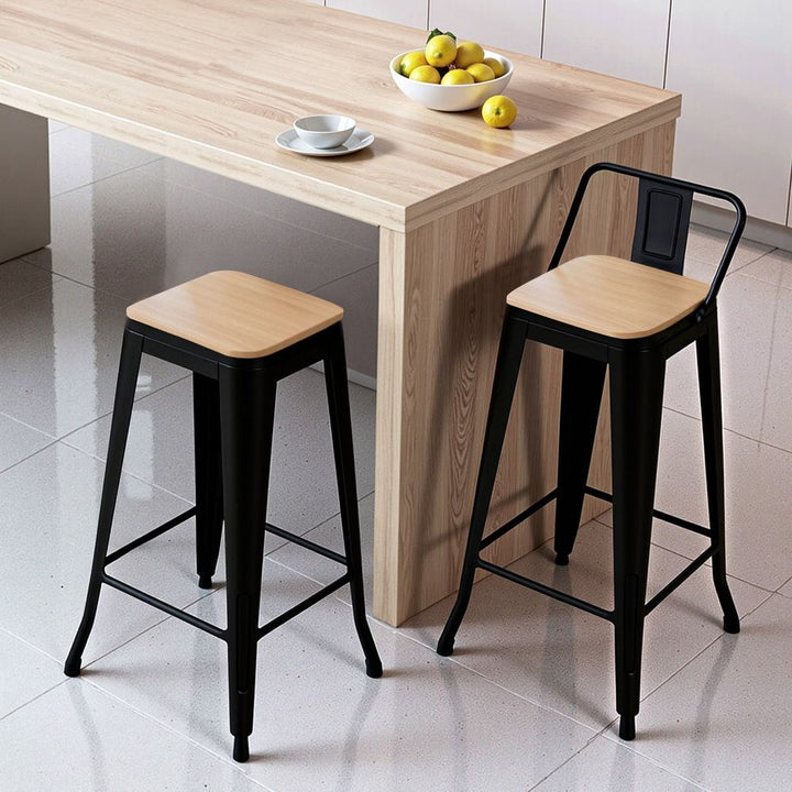 Artiss Industrial Bar Stool Wooden Seat (Set of 2) Black 77cm