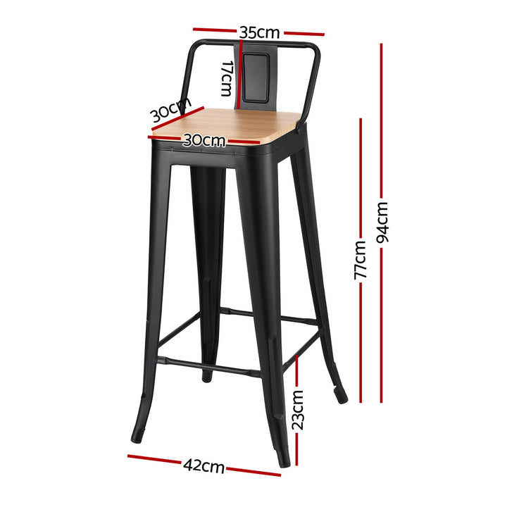 Artiss 2x Bar Stools Kitchen Counter High Chair Dining Stackable Metal Black