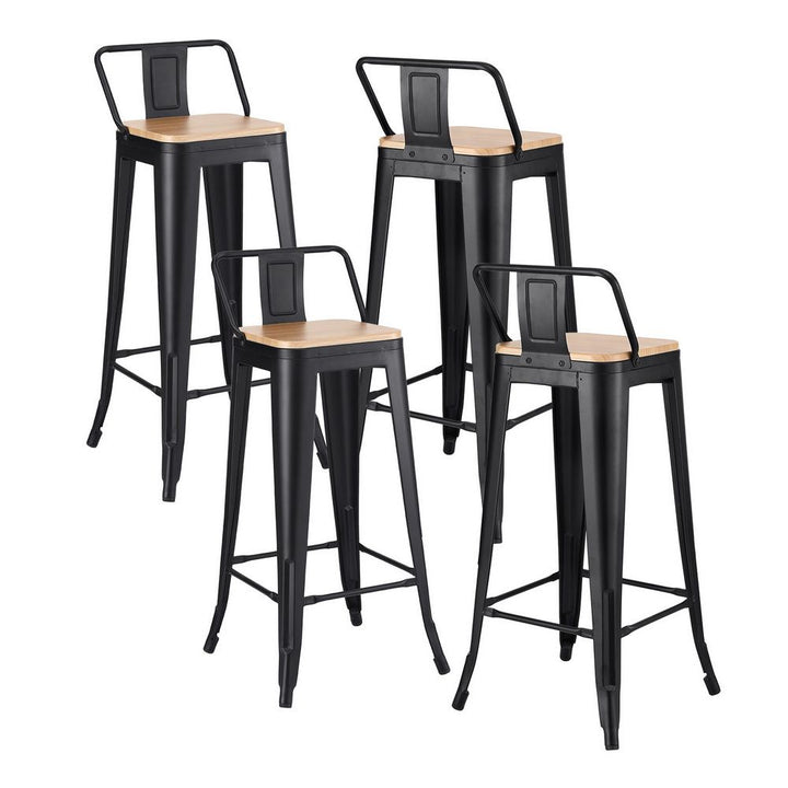 Artiss Industrial Bar Stool Wooden Seat (Set of 4) Black 77cm