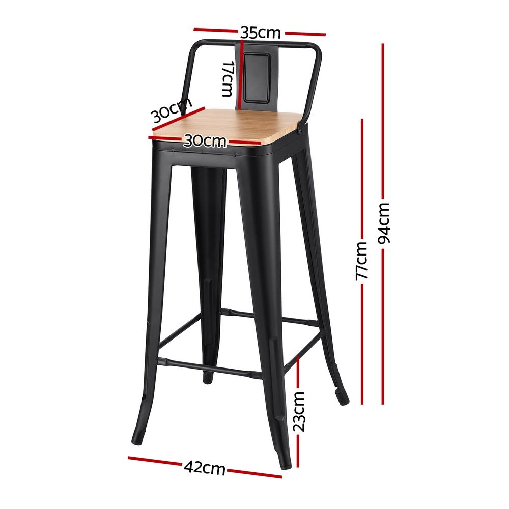 Artiss Industrial Bar Stool Wooden Seat (Set of 4) Black 77cm