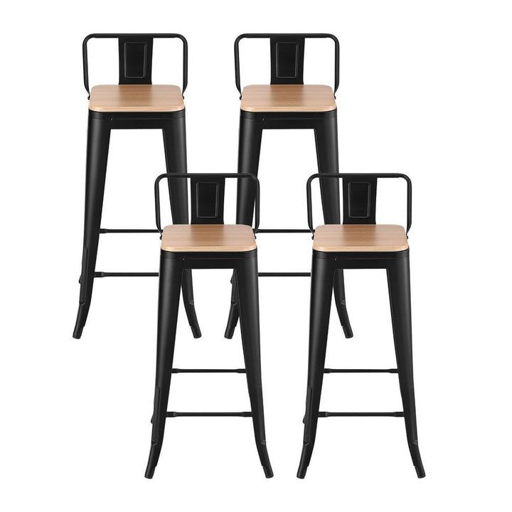 Artiss Industrial Bar Stool Wooden Seat (Set of 4) Black 77cm