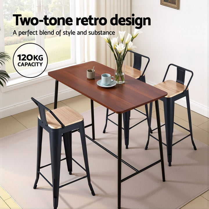 Artiss Industrial Bar Stool Wooden Seat (Set of 4) Black 77cm