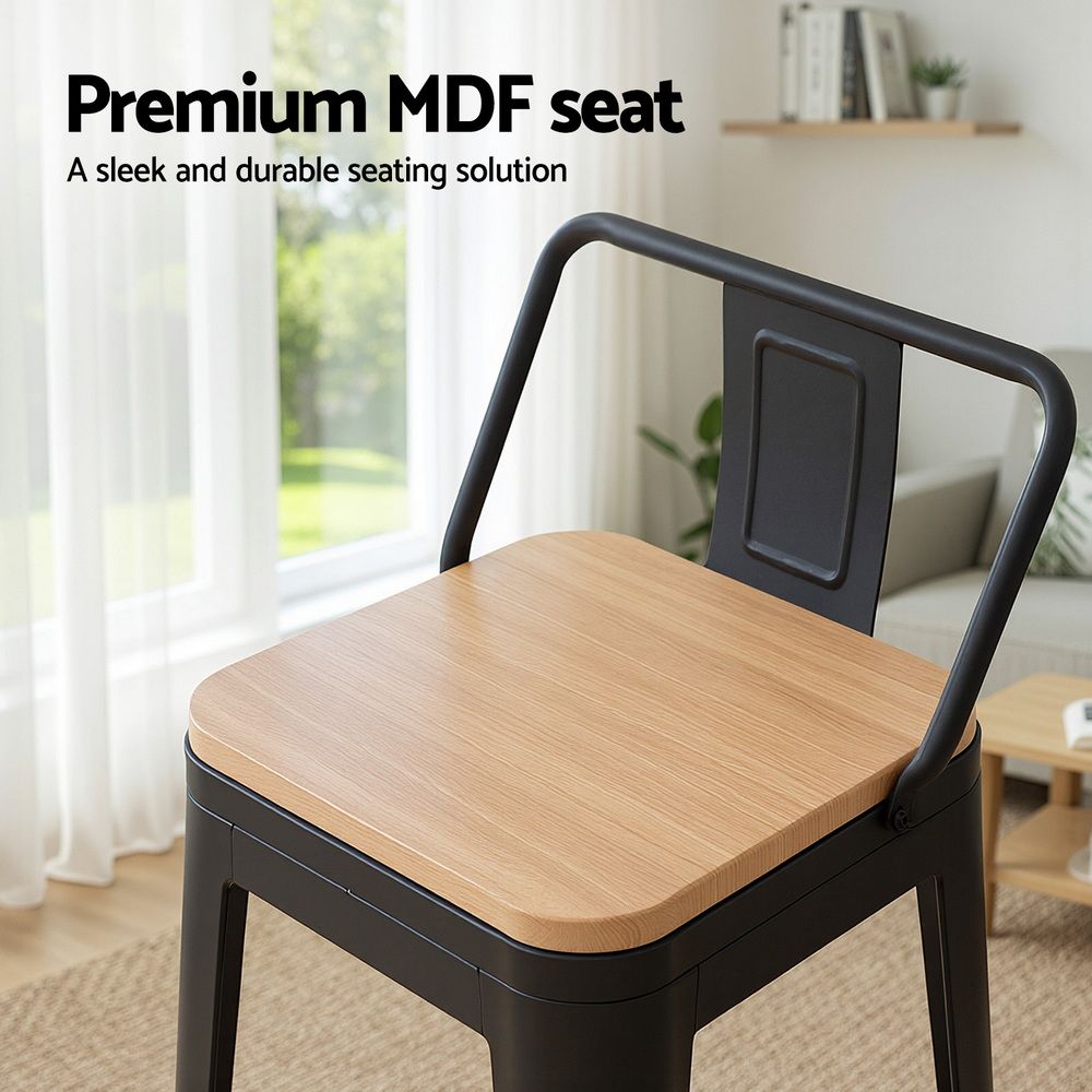Artiss Industrial Bar Stool Wooden Seat (Set of 4) Black 77cm