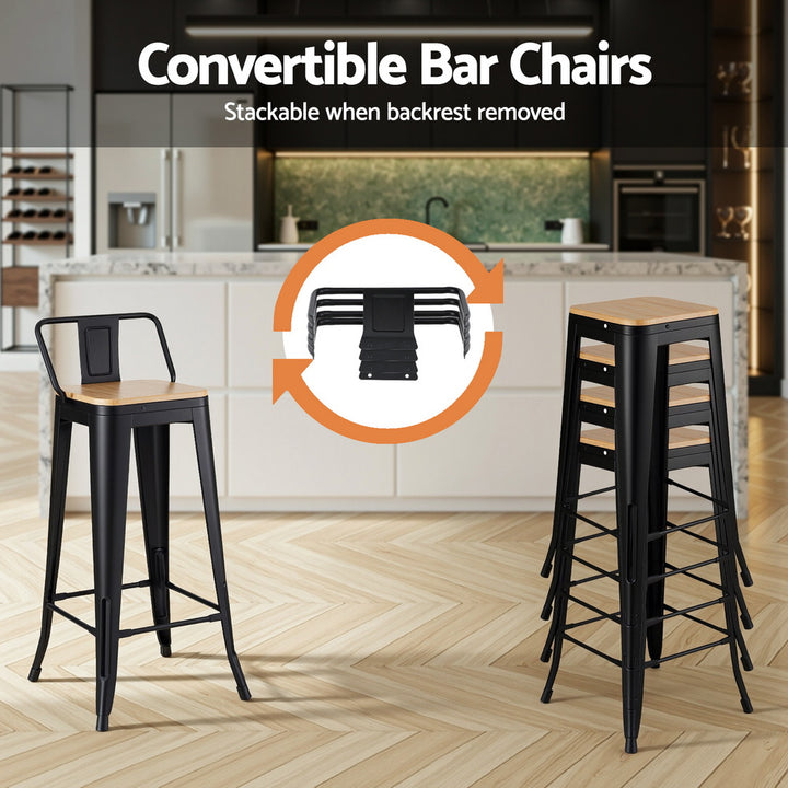 Artiss 4x Bar Stools Kitchen Counter High Chair Dining Stackable Metal Black