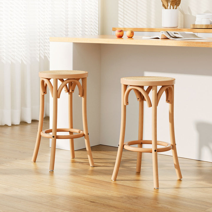 Artiss 2x Bar Stools Rattan Seat Wooden