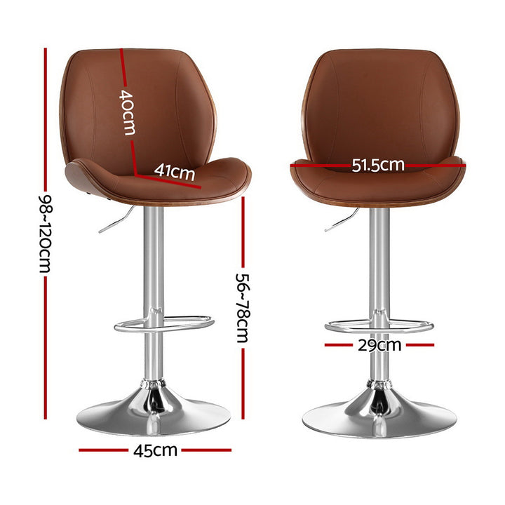 Artiss 2X Bar Stools Bentwood Adjustable Kitchen Counter Chair Leather Brown