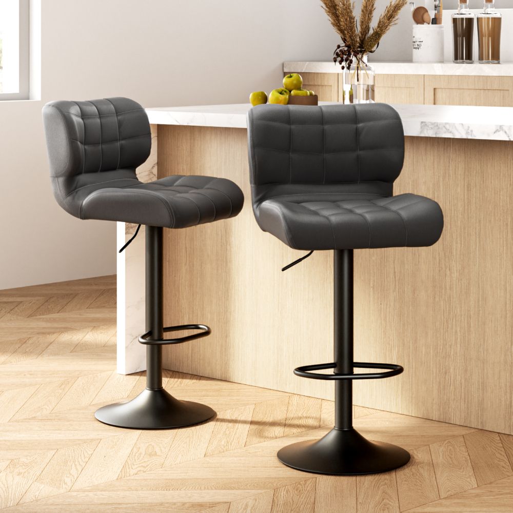 Evan Leather Bar Stool Swivel (Set of 2) Grey