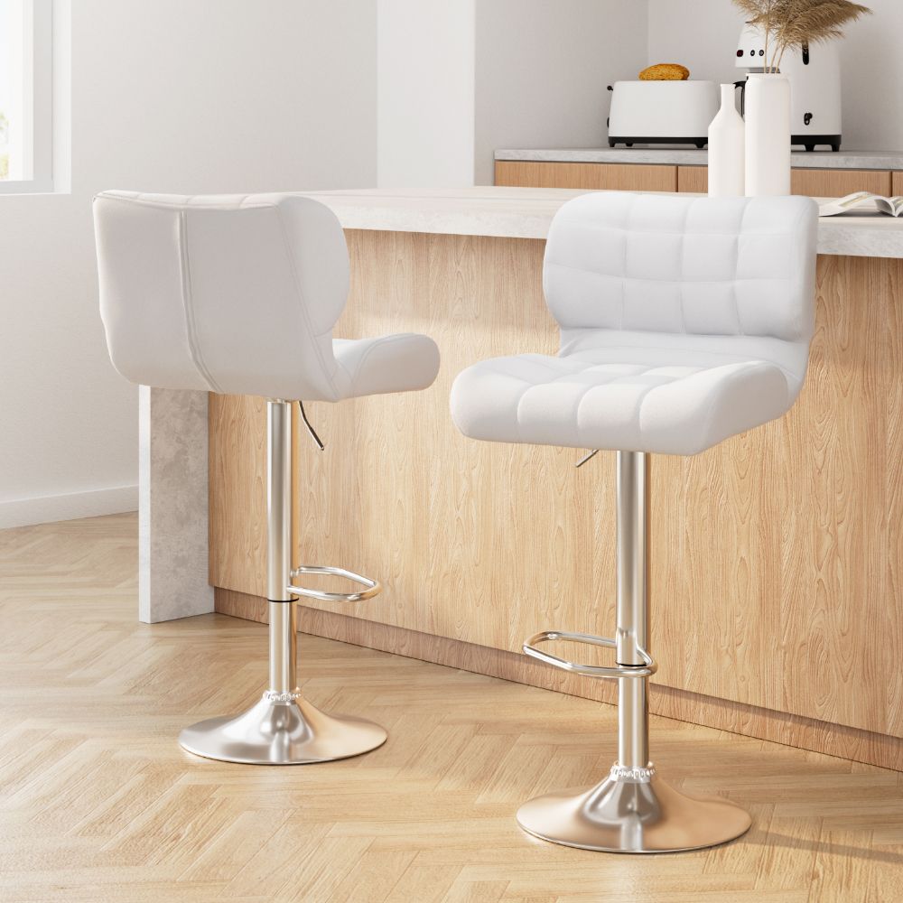 Evan Leather Bar Stool Swivel (Set of 4) White