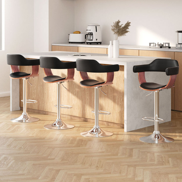 Donna Wooden Bar Stool Leather Swivel (Set of 4) Black