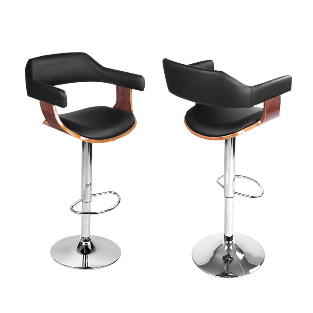 Donna Wooden Bar Stool Leather Swivel (Set of 4) Black