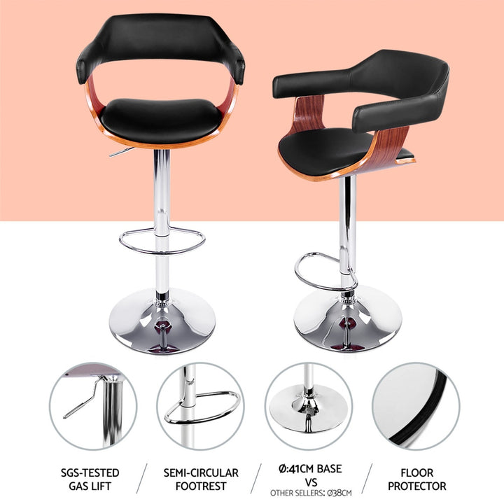 Donna Wooden Bar Stool Leather Swivel (Set of 4) Black