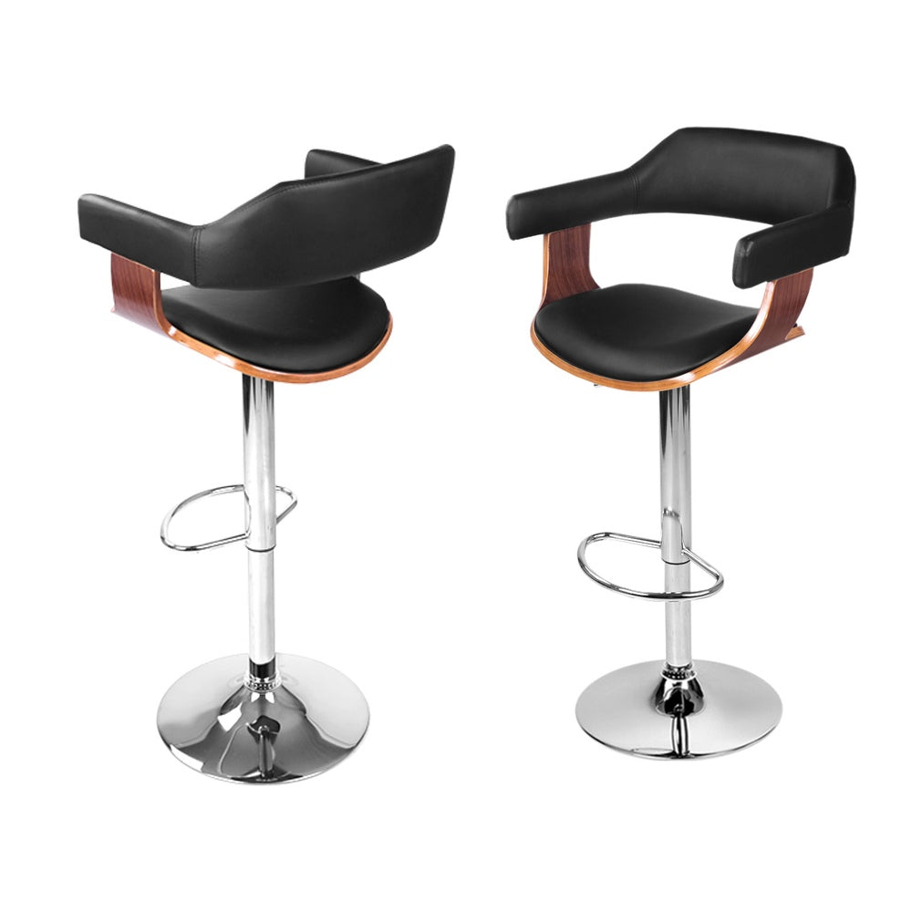 Donna Wooden Bar Stool Leather Swivel (Set of 4) Black