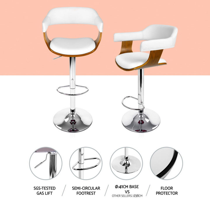 Donna Wooden Bar Stool Leather Swivel (Set of 4) White