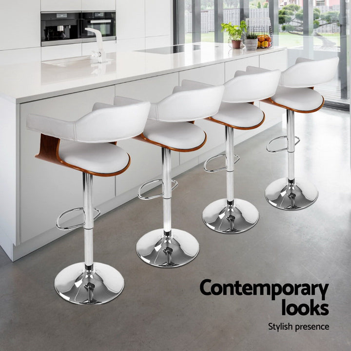 Donna Wooden Bar Stool Leather Swivel (Set of 4) White