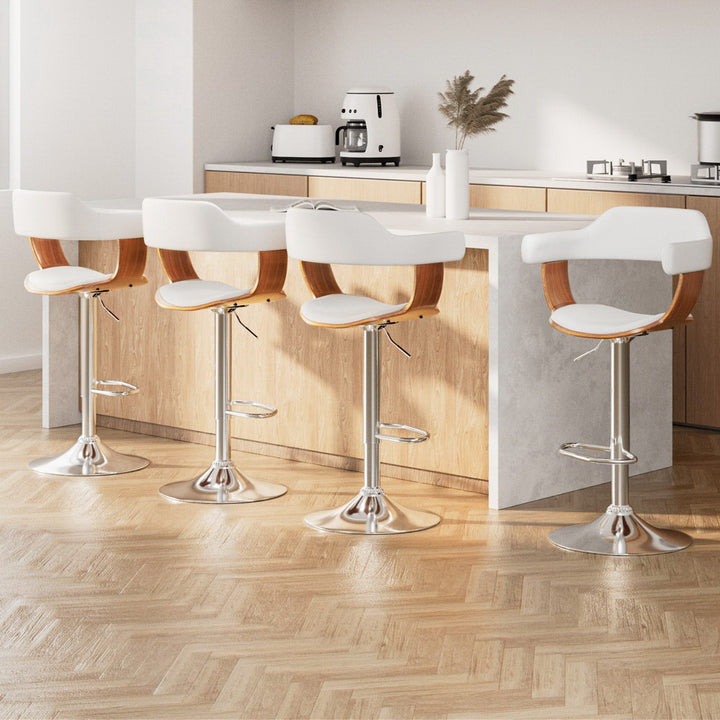 Donna Wooden Bar Stool Leather Swivel (Set of 4) White