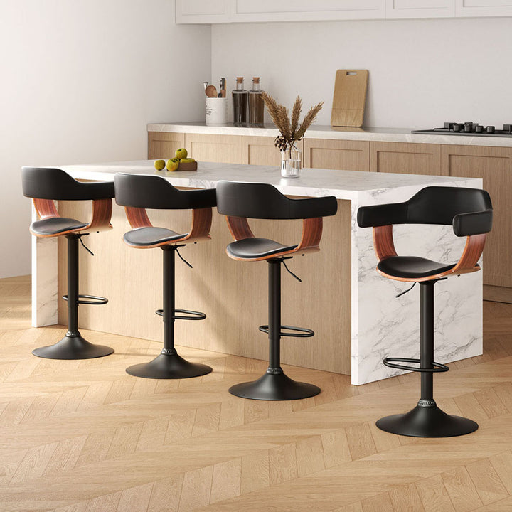 Donna Wooden Bar Stool Leather Swivel (Set of 4) Black Frame