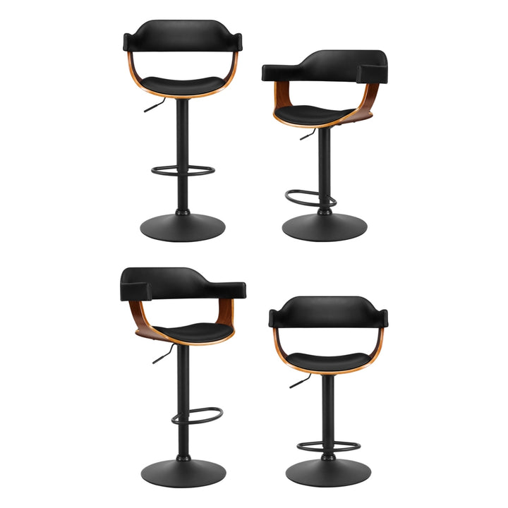 Donna Wooden Bar Stool Leather Swivel (Set of 4) Black Frame