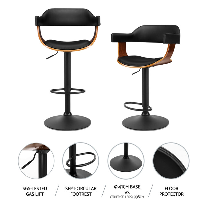 Donna Wooden Bar Stool Leather Swivel (Set of 4) Black Frame