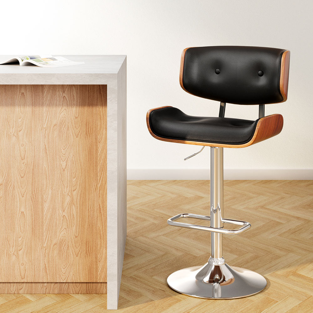 Morgan Leather Bar Stool Wooden Swivel Black