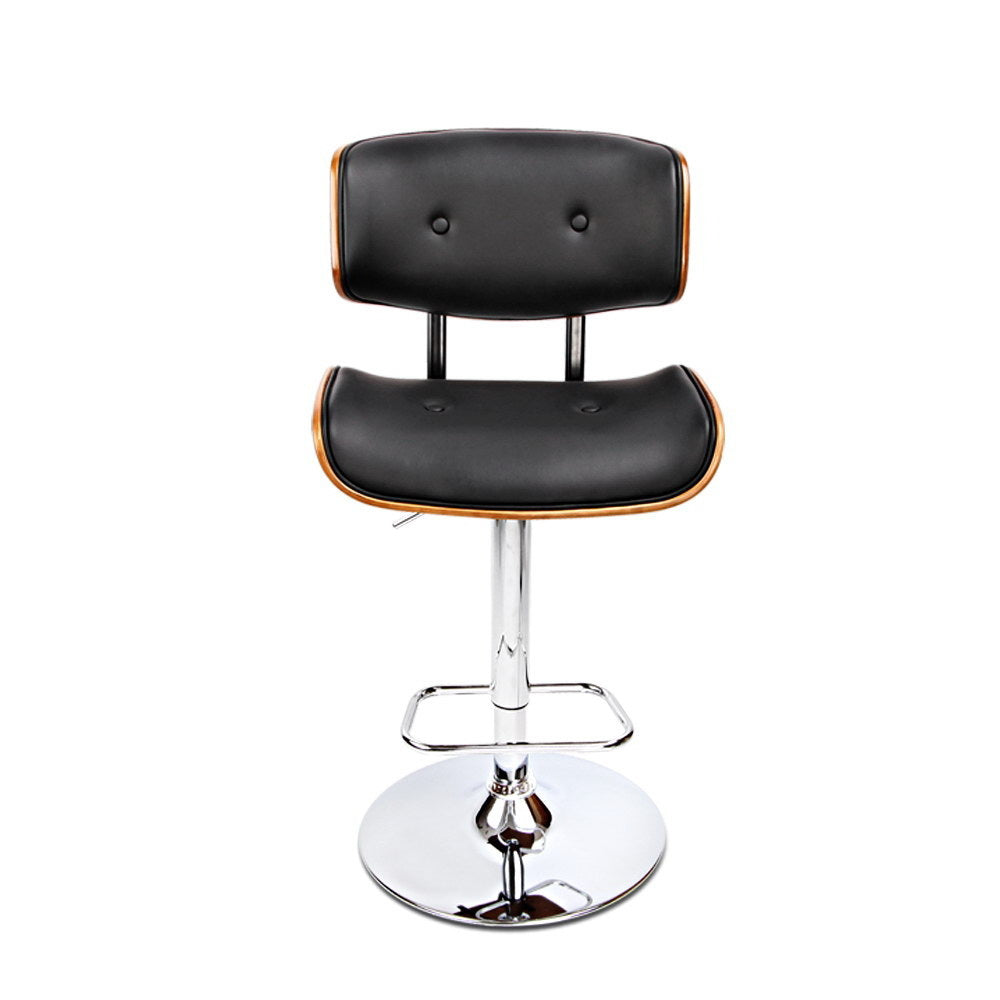 Morgan Leather Bar Stool Wooden Swivel Black