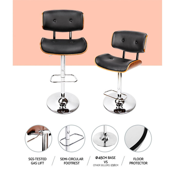 Morgan Leather Bar Stool Wooden Swivel Black