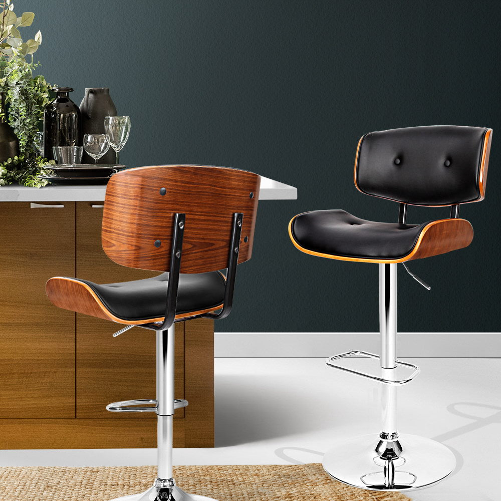 Morgan Leather Bar Stool Wooden Swivel Black