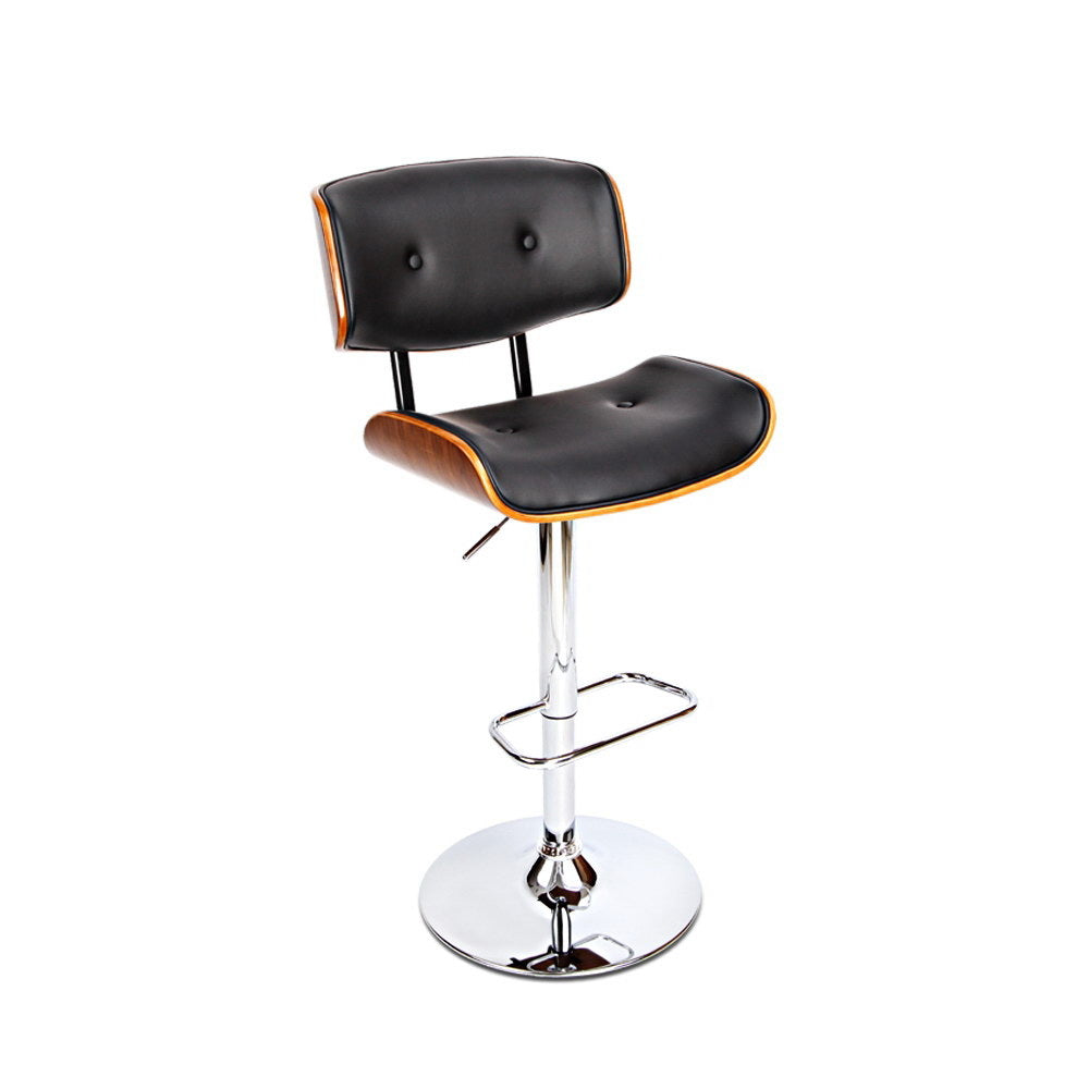 Morgan Leather Bar Stool Wooden Swivel Black