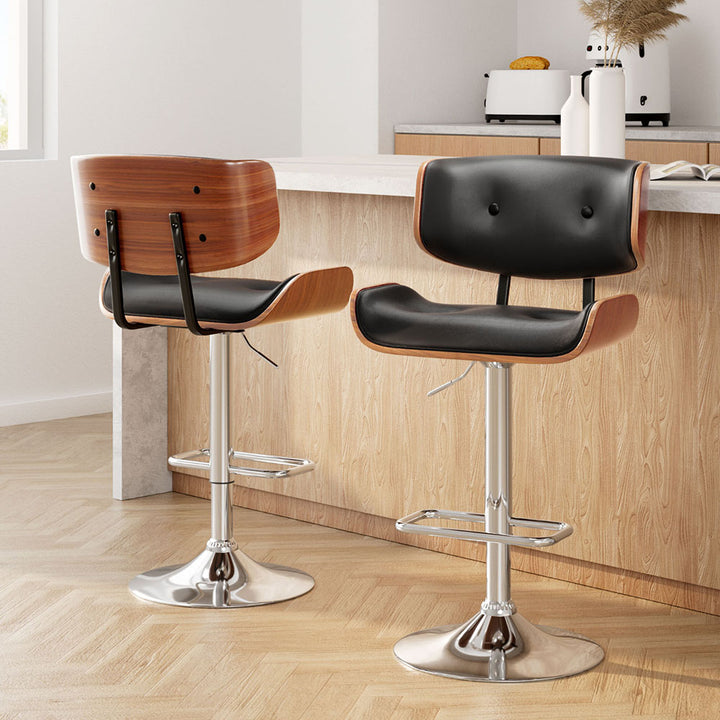 Morgan Leather Bar Stool Wooden Swivel (Set of 2) Black