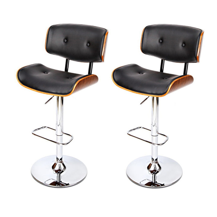 Morgan Leather Bar Stool Wooden Swivel (Set of 2) Black