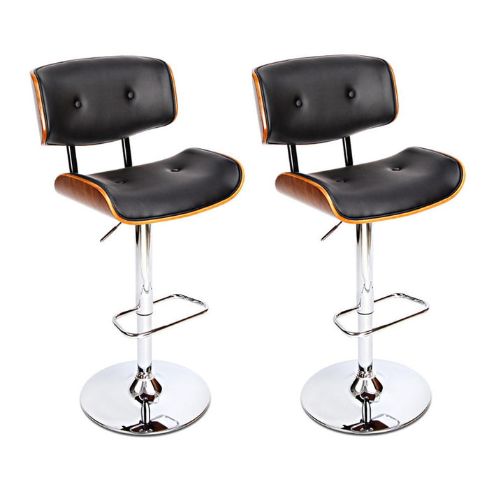 Morgan Leather Bar Stool Wooden Swivel (Set of 2) Black