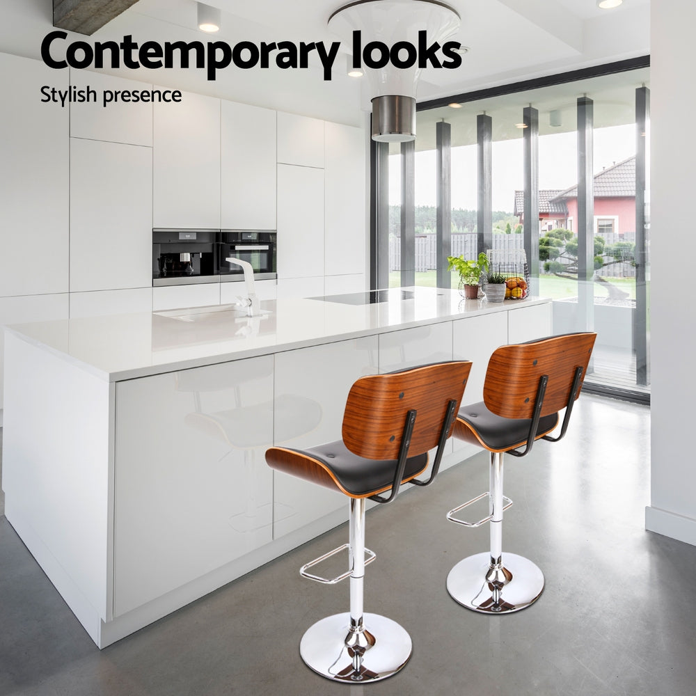 Morgan Leather Bar Stool Wooden Swivel (Set of 4) Black