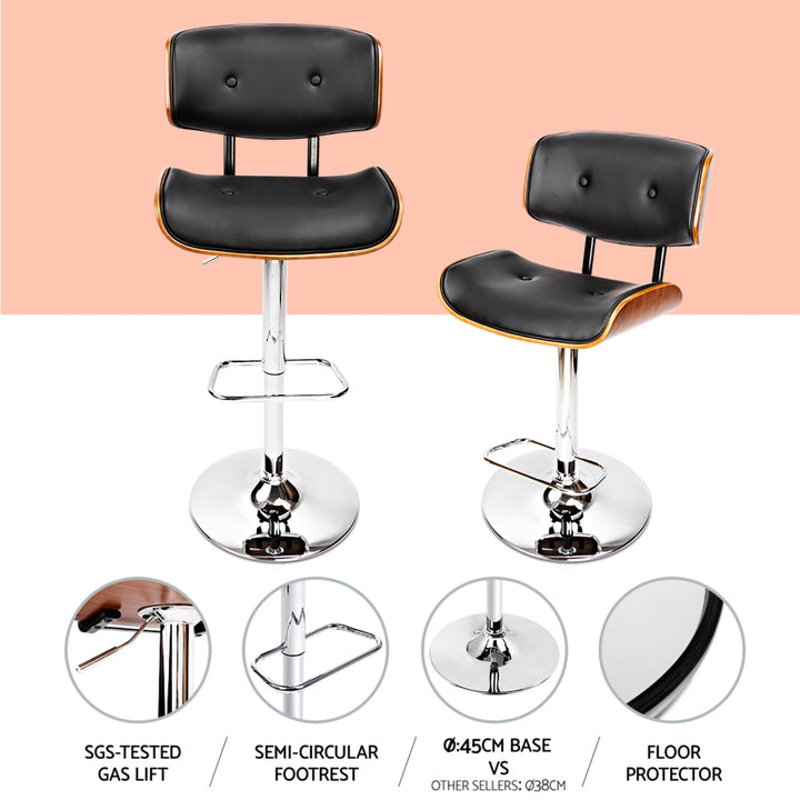Morgan Leather Bar Stool Wooden Swivel (Set of 4) Black