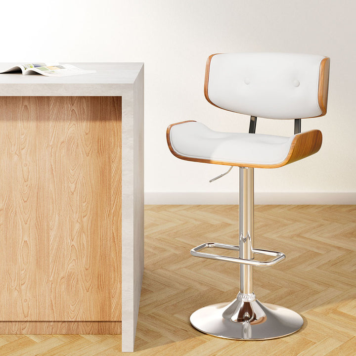 Morgan Leather Bar Stool Wooden Swivel White