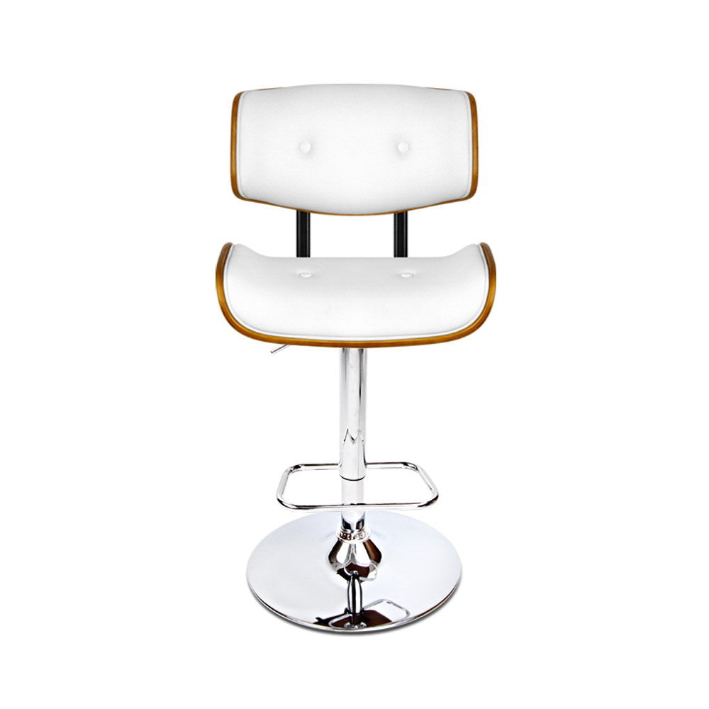 Morgan Leather Bar Stool Wooden Swivel White