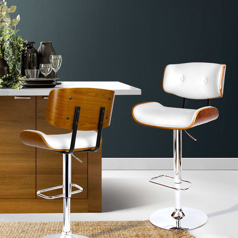 Morgan Leather Bar Stool Wooden Swivel White