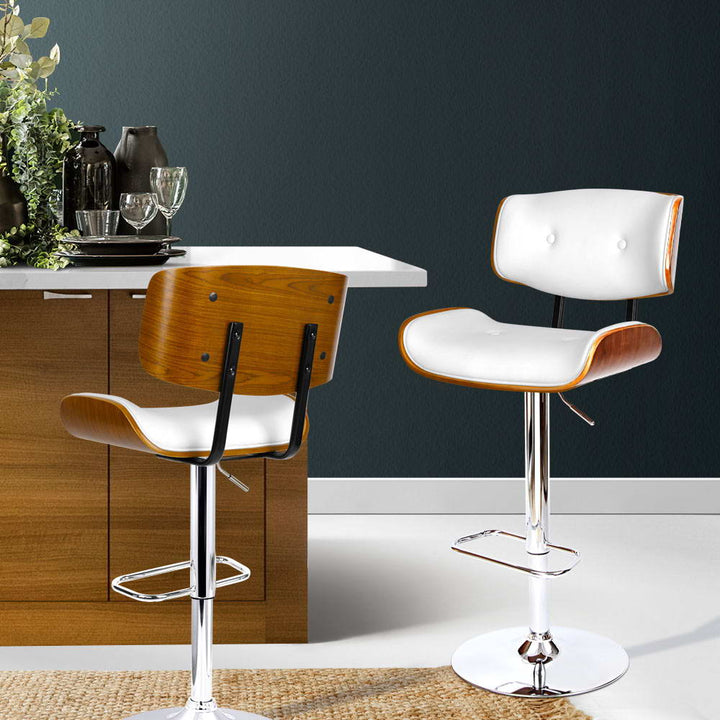 Morgan Leather Bar Stool Wooden Swivel White