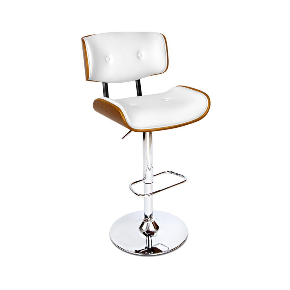 Morgan Leather Bar Stool Wooden Swivel White