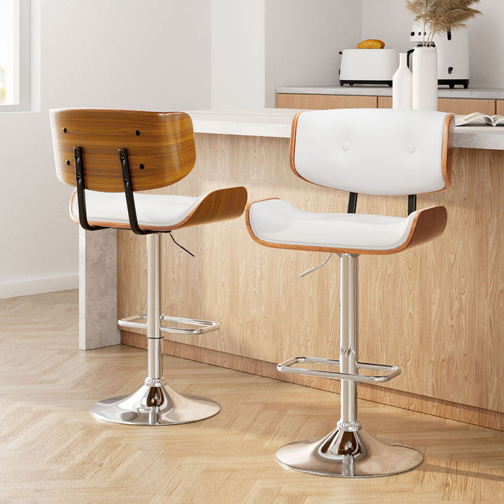 Morgan Leather Bar Stool Wooden Swivel (Set of 2) White