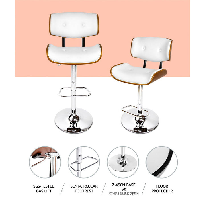 Morgan Leather Bar Stool Wooden Swivel (Set of 2) White