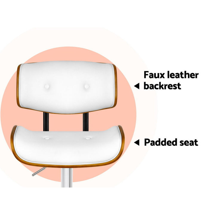 Morgan Leather Bar Stool Wooden Swivel (Set of 2) White